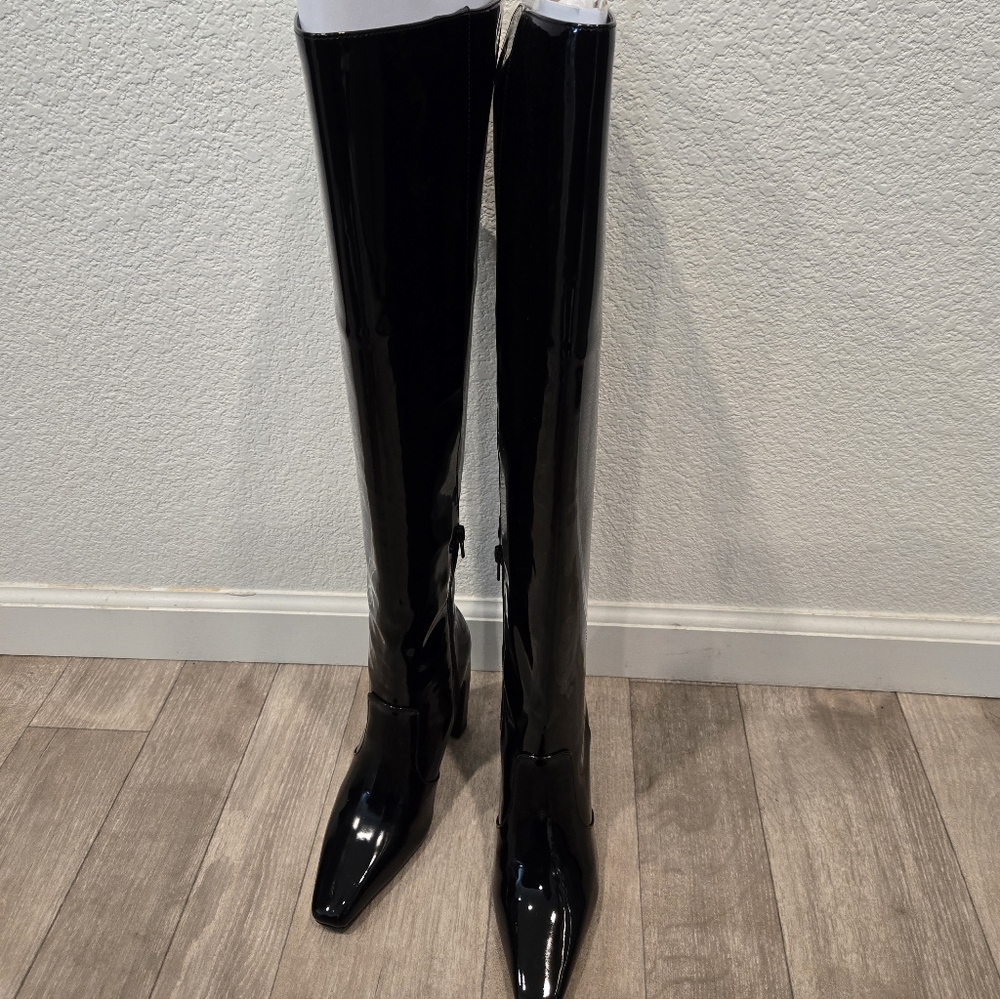 INC International Concepts Shiny Black Over the Knee Boots
